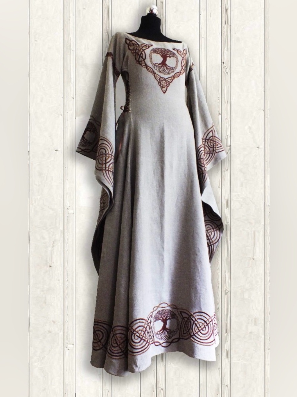 New Custom-made Medieval “Danu” Celtic Maxi Dress w/ Tree of Life Motif Size 4-6